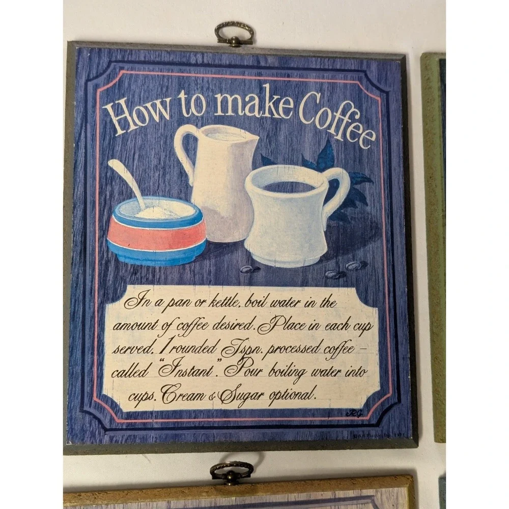Vintage Cottagecore Kitchen Plaques Set of 4 Wall Hangings Cooking Decor